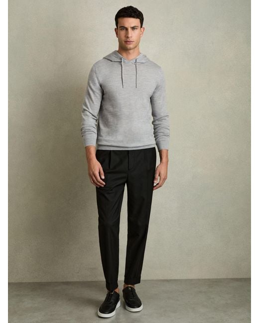 Reiss Gray Holland - Soft Grey Mouline Holland Wool Drawstring Hoodie, M for men