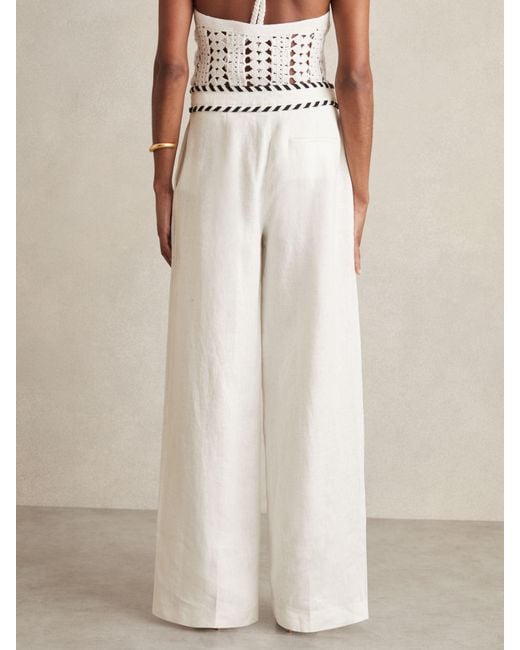 Reiss Natural Linen Wide-Leg Whipstitch Trousers