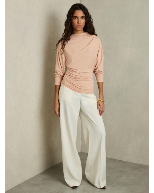 Reiss Natural Draped Jersey Long-Sleeve Top