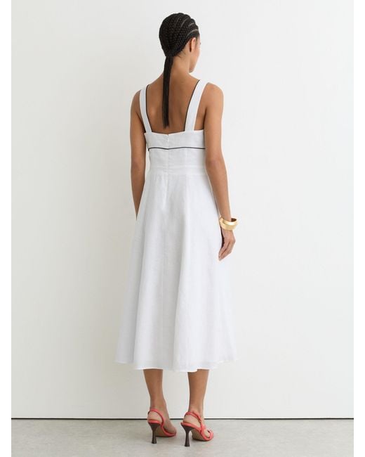 Reiss White Linen Contrast-Trim Midi Dress