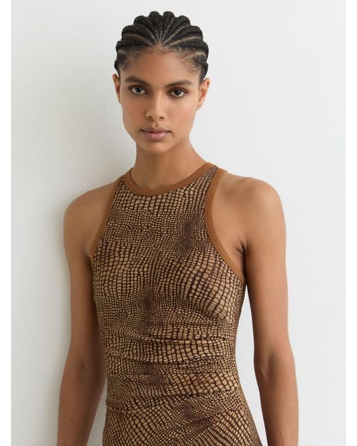 Reiss White Snake-Print Jersey Racer Midi Dress