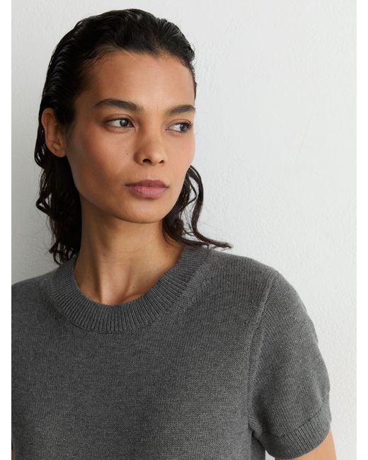 Reiss Gray Cotton And Wool Short-Sleeve Knit Top
