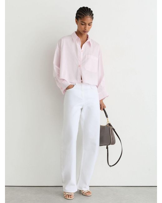 Reiss White Cotton Cropped Long-Sleeve Shirt