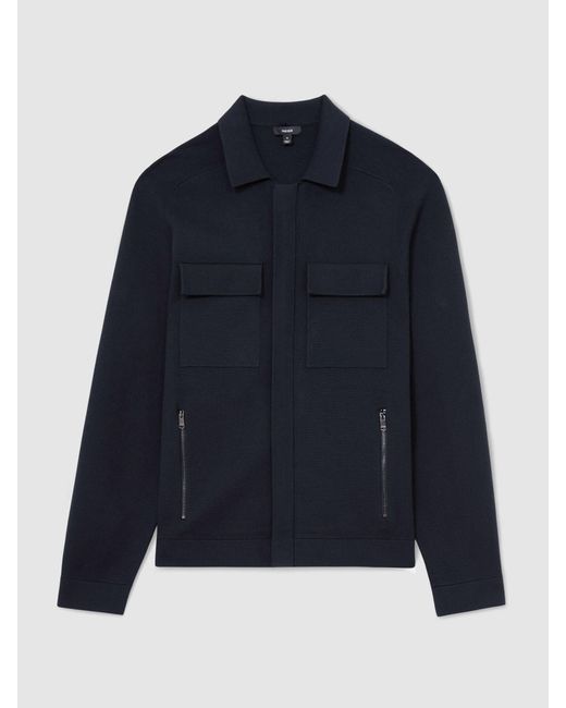 Reiss Blue Twin-Pocket Concealed-Placket Knitted Jacket for men