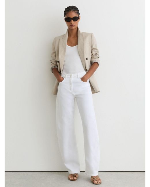Reiss White Leather Lizard-Effect Kitten-Heel Sandals