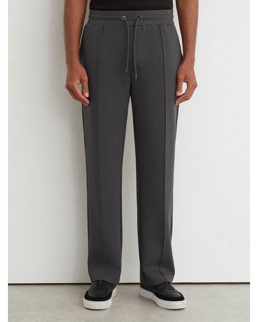 Reiss Gray Premium Interlock Straight-Leg Joggers for men