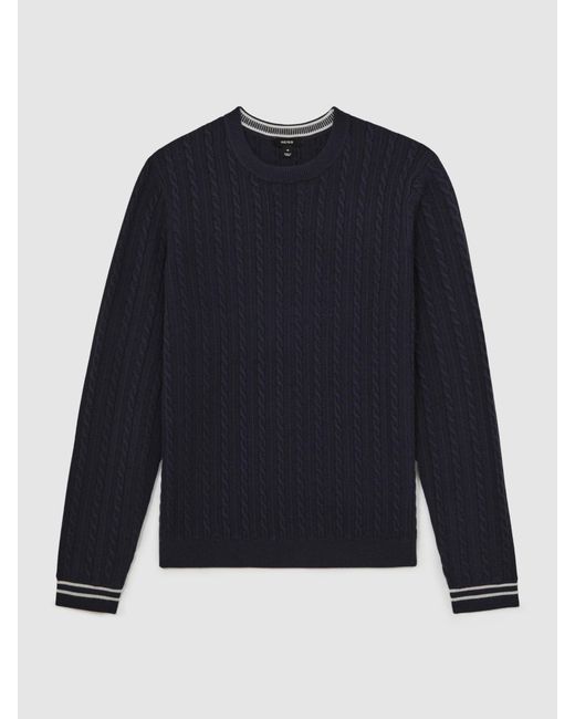 Reiss Blue Luca - Midnight Navy Cable-knit Jumper With Wool, S for men
