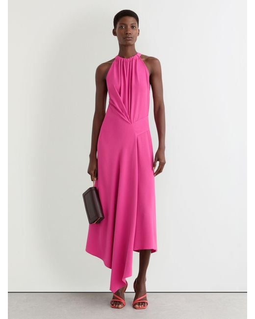 Reiss Maeve Drape-Detail Sleeveless Midi Dress in Pink | Lyst Reiss Maeve Drape-Detail Sleeveless Midi Dress in Pink | Lyst