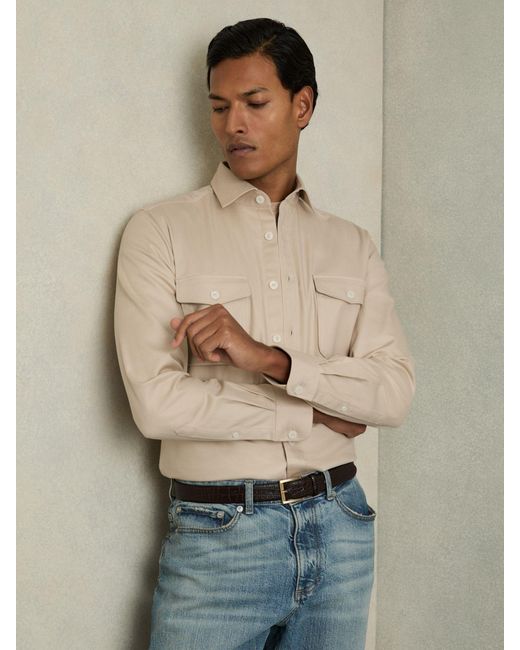 Reiss Natural Whisper Stretch-Cotton Twill Twin-Pocket Overshirt for men