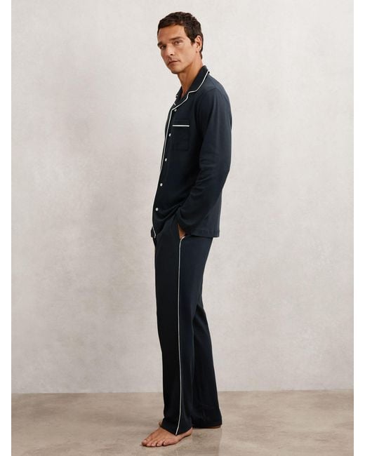 Reiss Blue Cotton Piped Pyjamas Set for men