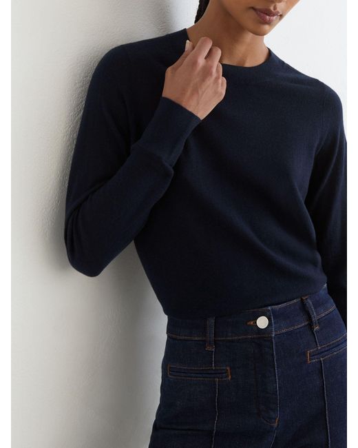 Reiss Blue Merino Wool Crew-Neck Jumper