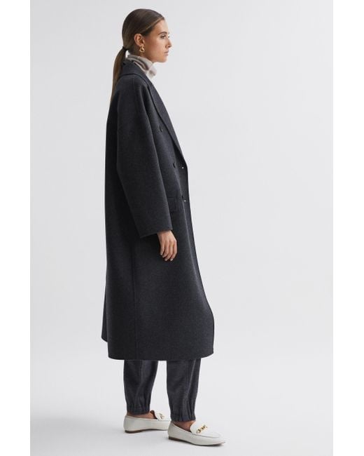 Reiss Gray Layah - Charcoal Relaxed Wool Blend Double Breasted Coat