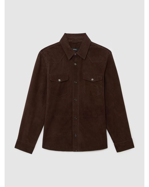Reiss Finsbury - Chocolate Brown Suede Twin-pocket Trucker Jacket, S for men