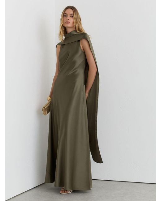 Reiss Fae - Khaki Green Petite Satin Cape Maxi Dress, Us 2
