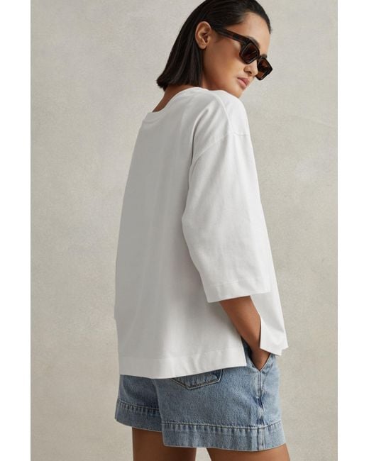 Reiss Gray Cassie - White Oversized Cotton Crew Neck T-shirt