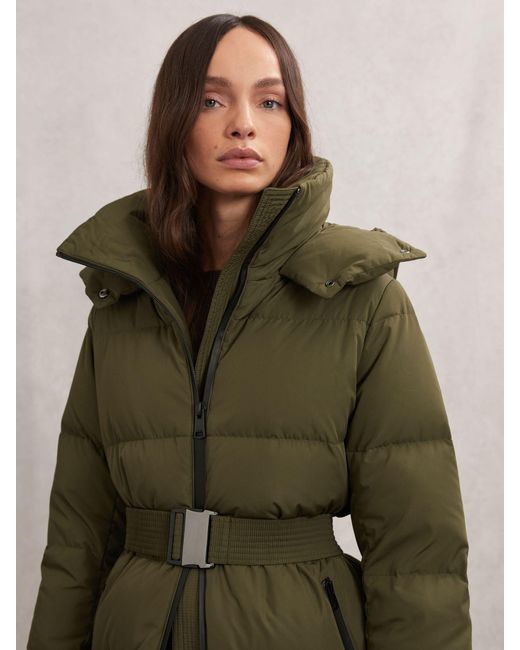 Reiss Natural Petite Belted Longline Hooded Puffer Coat