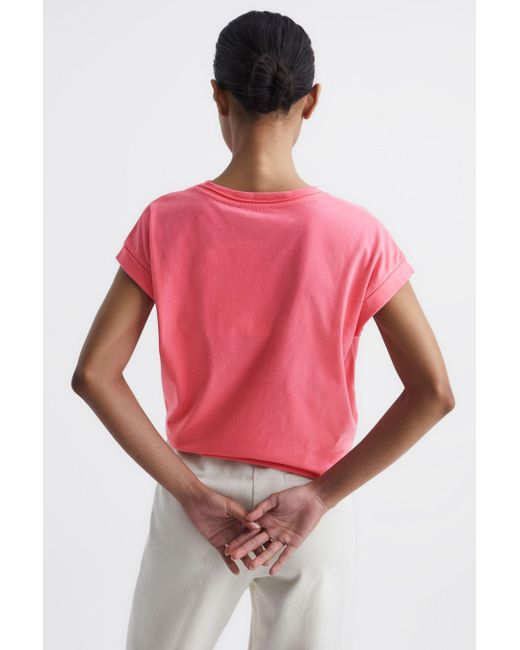 Reiss Red Tereza - Pink Cotton-jersey Crew Neck T-shirt, L