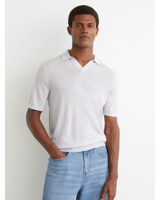 Reiss White Merino Wool Open-Collar Polo Shirt for men