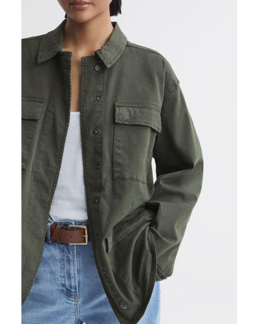 GOOD AMERICAN Green Cotton Blend Utility Jacket