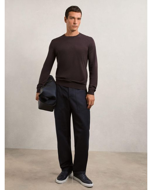 Reiss Brown Wessex Dark Bordeaux Merino Wool Crew Neck Jumper for men