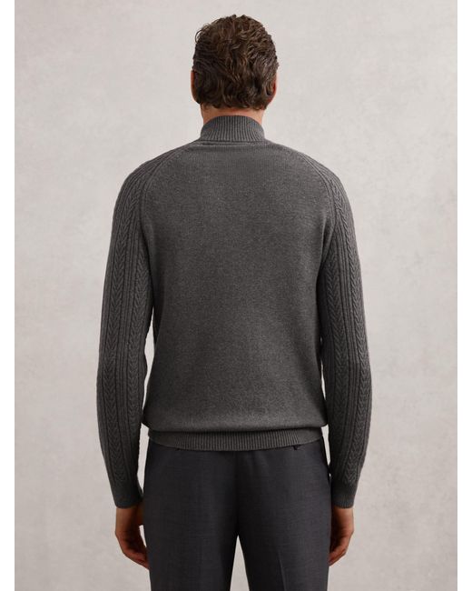 Reiss Gray Cable-Knit Half-Zip Jumper With Wool for men