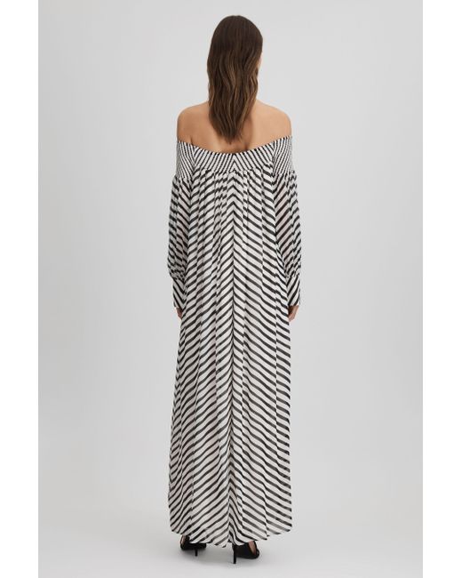Reiss Gray Fabia - Black/cream Striped Bardot Maxi Dress