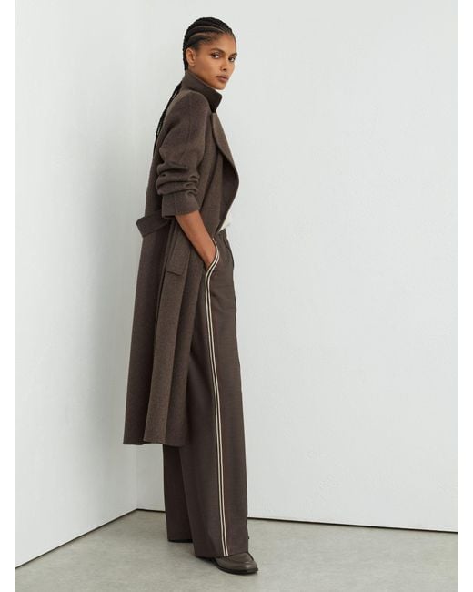 Reiss White Mélange Side-Stripe Wide-Leg Trousers