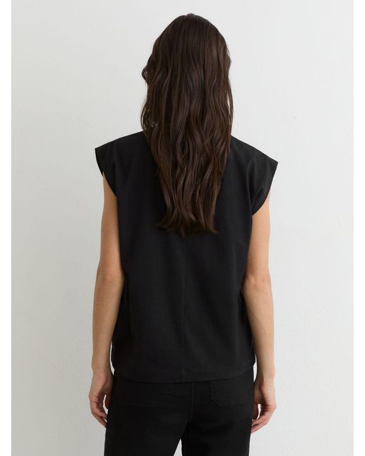 Reiss Millie - Black Cotton Cap-sleeve T-shirt, M (us 8-10)