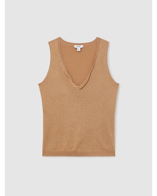 Reiss Natural Metallic-Knit Twist-Neckline Vest