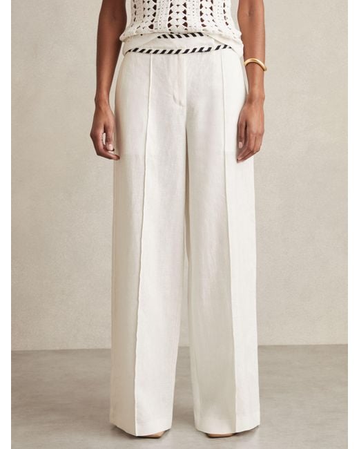 Reiss Natural Linen Wide-Leg Whipstitch Trousers