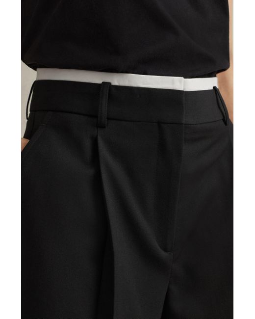 Reiss Karyn - Black Tailored Wool Blend Contrast Trim Shorts