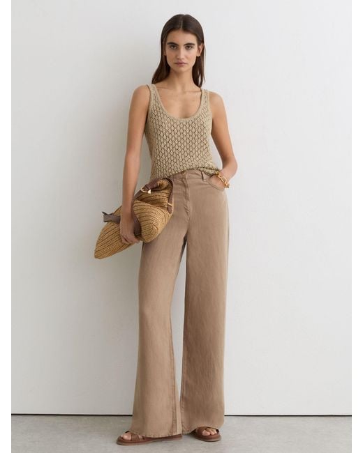 Reiss Natural Taupe Neutral Carmen Petite Lyocell-Linen Wide-Leg Trousers