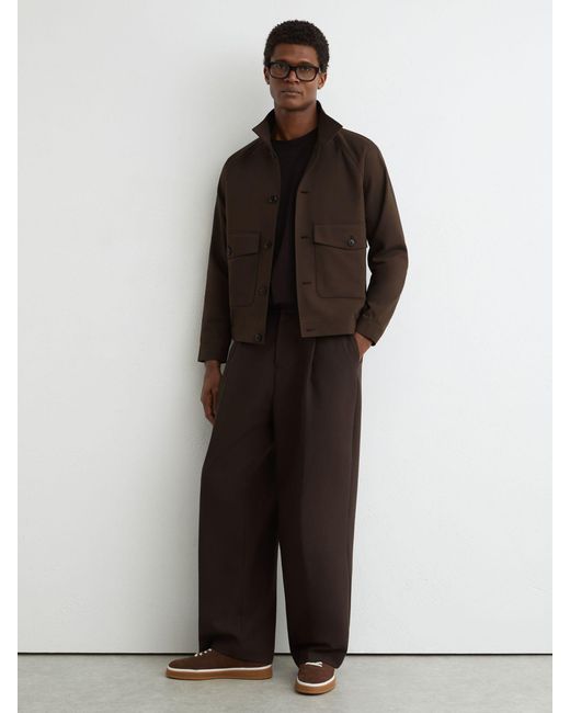 Reiss Black Romano - Taupe Brown Cotton-blend Harrington Jacket, L for men