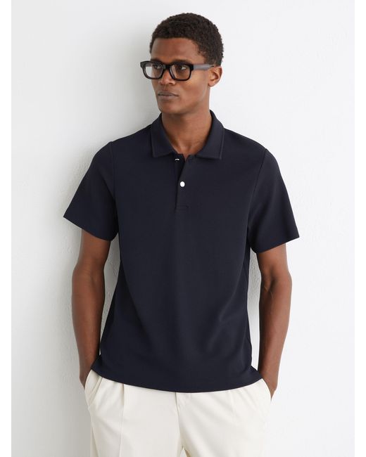 Reiss Blue Kennedy - Navy Textured Half-button Polo Shirt, M for men