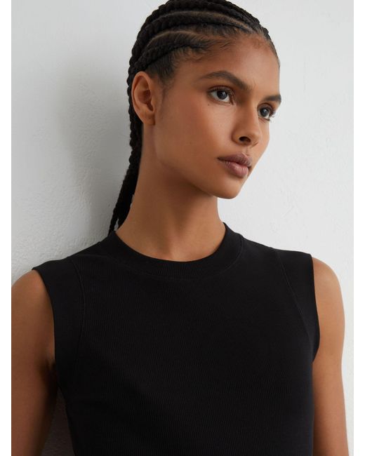 Reiss Black Fine-Rib Ruched Vest Top