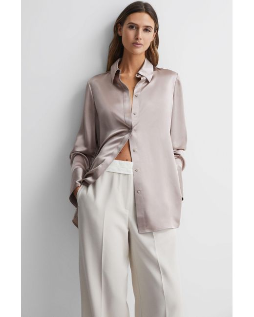 Reiss Multicolor Lola - Champagne Oversized Silk Button Through Shirt