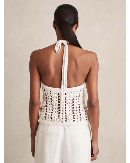 【海外限定】REISSベスト☆Cally Crochet Halterneck 100% Cotto Reiss Cally - White Cotton Crochet Halterneck Vest Top, M