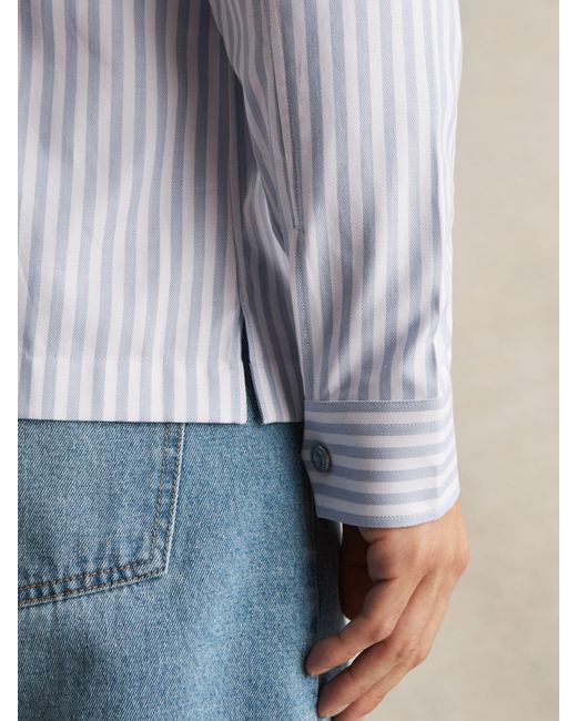 Reiss Palina - White/soft Blue Cotton Stripe Zip-through Shirt, Xl for men