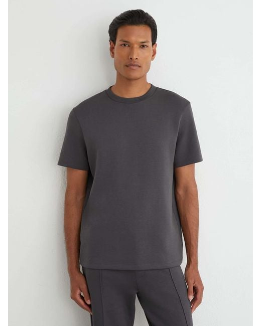 Reiss Gray Sueded Interlock Jersey Modern-Fit T-Shirt for men