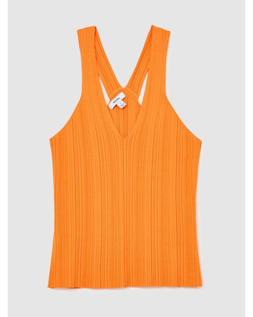 Reiss Orange Pleated Knit V-Neck Vest