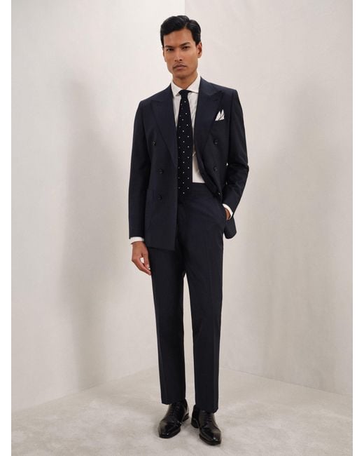 Reiss Blue Regular-Fit Wool-Blend Suit Trousers for men