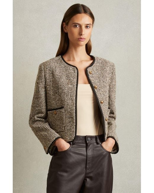 Reiss Natural Cropped Wool Blend Tweed Jacket