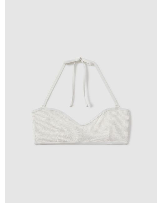 GOOD AMERICAN Multicolor Cloud White Always Fits Textured Halter Neck Bikini Top