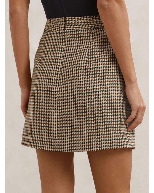 Reiss Natural Beatrix - Neutral Check Wool-blend Check Mini Skirt, Us 10