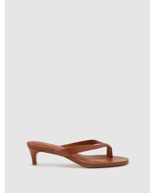 Reiss Natural Leather Lizard-Effect Kitten-Heel Sandals