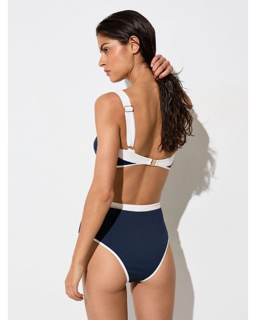 Reiss White Textured Colour-Block Bikini Top