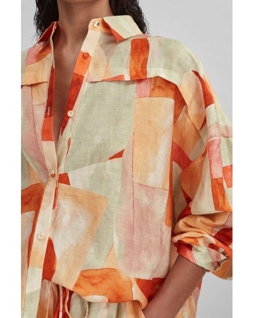 Acler Orange Geometric Print Relaxed Fit Shirt