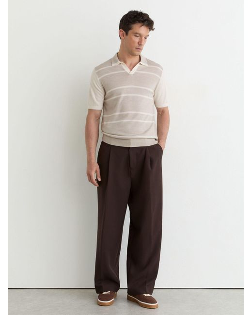 Reiss White Oatmeal & Merino Wool Striped-Knit Polo Jumper for men