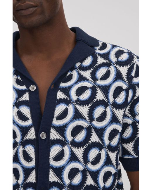 Reiss Blue Frenchie - Navy Crochet Cuban Collar Shirt for men