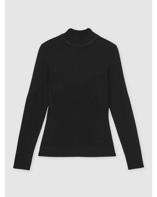 Reiss Black Mesh Funnel-Neck Knit Top
